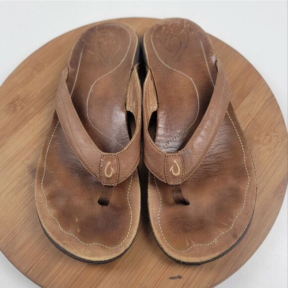 OluKai Shoes - OluKai Kumu Brown Leather Sandals Toe Post Womens 10 EUR 40 Flip‎ Flops